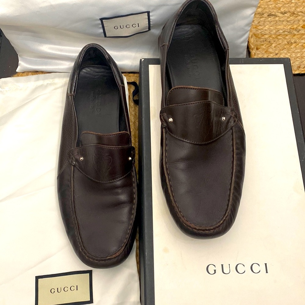 GUCCI AUTHENTIC MENS BROWN LEATHER SIZE 9 EU - 9.5 US
